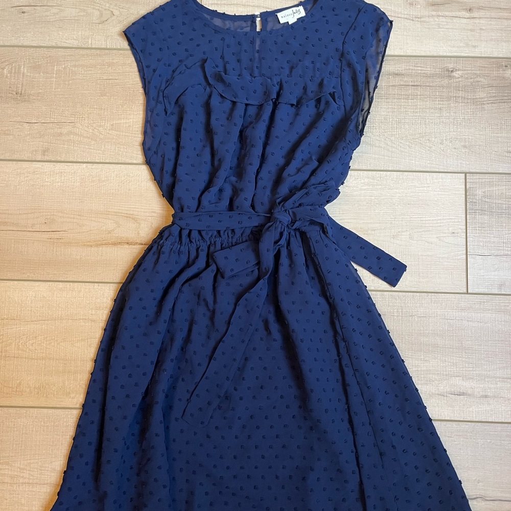 Maison Jules Navy Blue Swiss Dot Midi Dress